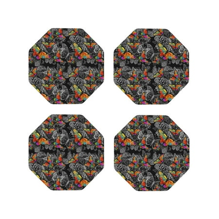 

Junzan Multicolored Butterflies C Print Coasters for Drinks - Leather Coasters Set of 4 for Coffee Table for Housewarming/Kitchen/Bar/Decor-Octagon
