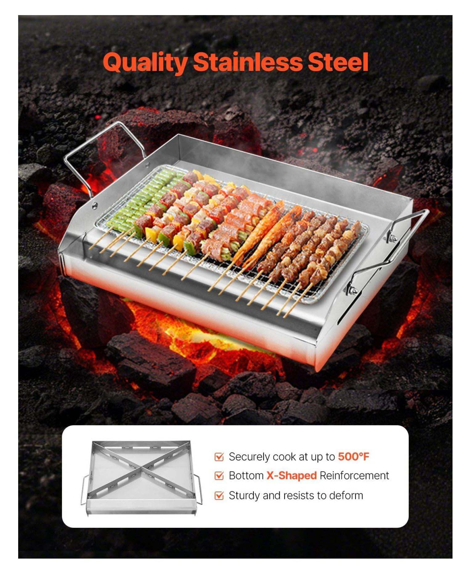 Stainless Steel Griddle 17x13 Inch - Universal BBQ Grill Pan - Flat Top Griddle for Gas, Electric & Induction Cooktops - Heavy Duty Cookware