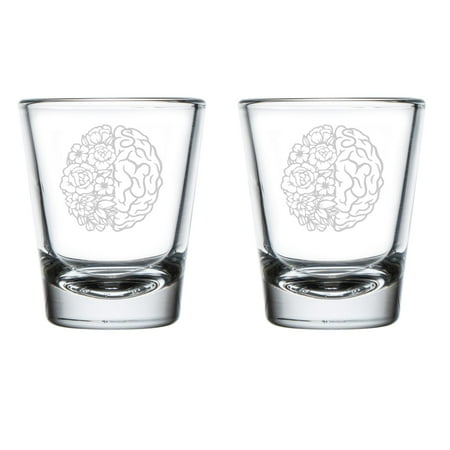 

Set of 2 Shot Glasses 1.75oz Shot Glass Flower Brain Mental Health Psychologist Psychology Gift