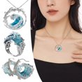 thumbnail image 3 of Jewelry Set, Oceans Oath Necklace, Adjustable Ocean Wave Necklace/Ring/Earring, Ocean Wave Earrings Rings Necklace Set, 3 of 7