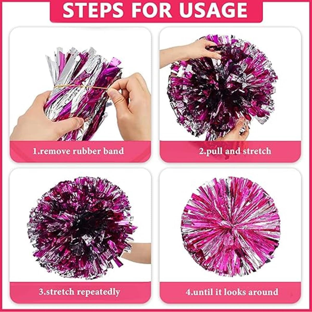 EONQY Cheerleading Pom Poms, 8 Pack Cheerleader Pom poms with Baton Handle, Cheering Squad Pompoms for School Dance Sports Team Spirit (Black)