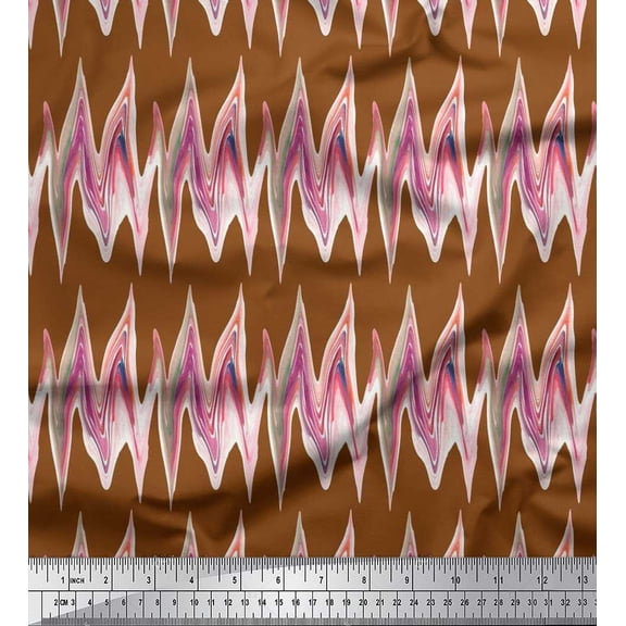 Soimoi polyester Crepe Fabric Zig Zag Abstract Print Fabric by the Yard 42 Inch Wide