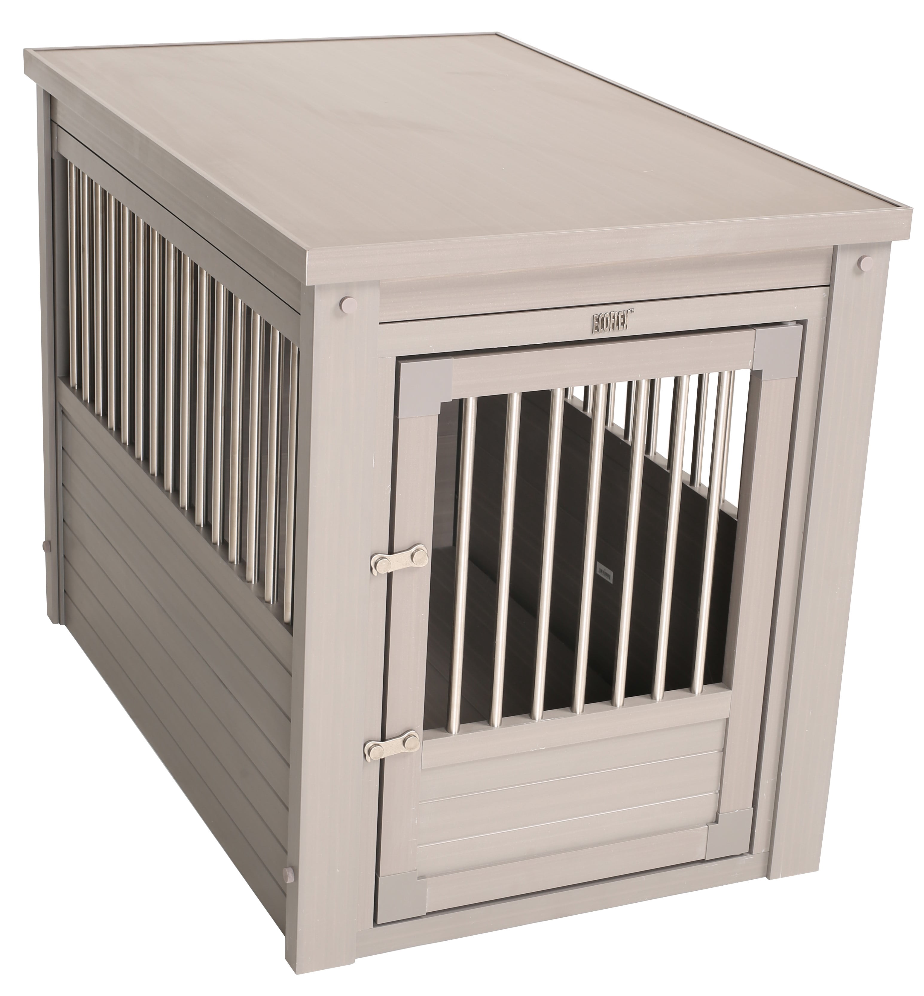 grey wooden dog crate