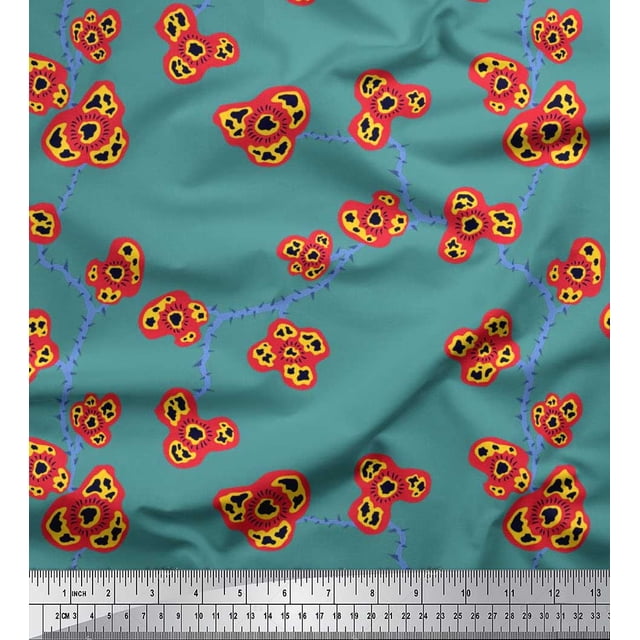 Soimoi Velvet Fabric Flower Artistic Print Fabric by Yard 58 Inch Wide