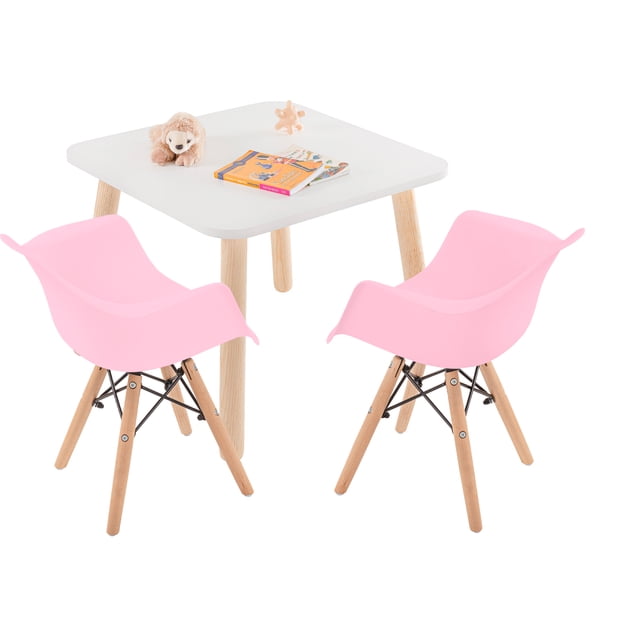 Mesa Cuadrada con 2 Sillas Eames con Descansabrazos infantil (Rosa)
