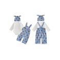 thumbnail image 2 of RUINIXCW Baby Boys 3Pcs Football Outfits Long Sleeve Romper with Overalls Pants Hat Set Newborn Clothes, 2 of 8