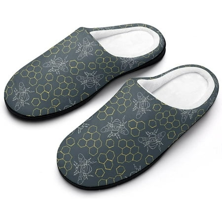 

Honeycomb and Bumblebees Men s House Slippers Nonslip Soft Cotton Shoes Slip On Slippers for Indoor Outdoor