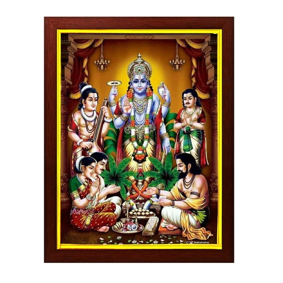 zig zag Worshipping Lord Vishnu and Narad, Must for Religious and Worship Purpose Photo picture Frame For Wall hanging ,Temple, pooja Room, gift , Worship ( 24 x 34 cm , Brown Golden Border )