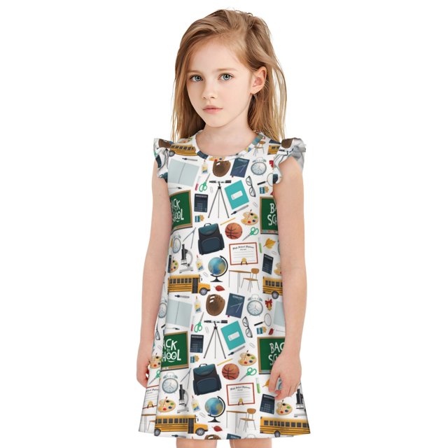 Fotbe Back To School A Vestido de Dormir para Niñas de 3 a 10 Años, Mangas Cortas, Estilo Princesa, Pijama Camisón con Mangas Voladas-XX-Large