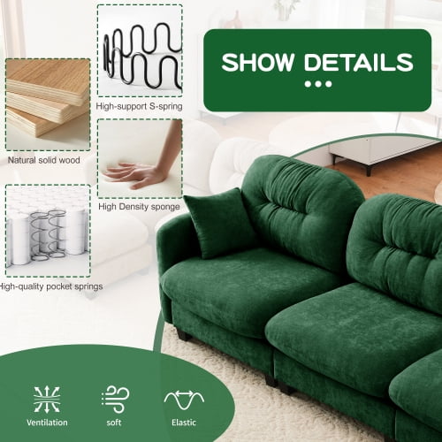 GAKMCIL 107" Loveseat Sofa with 1 Ottoman, 3 Seater with Upholstered Large Size Deep Seat,Cloud Sectional Couches Chenille Fabric for Living Home