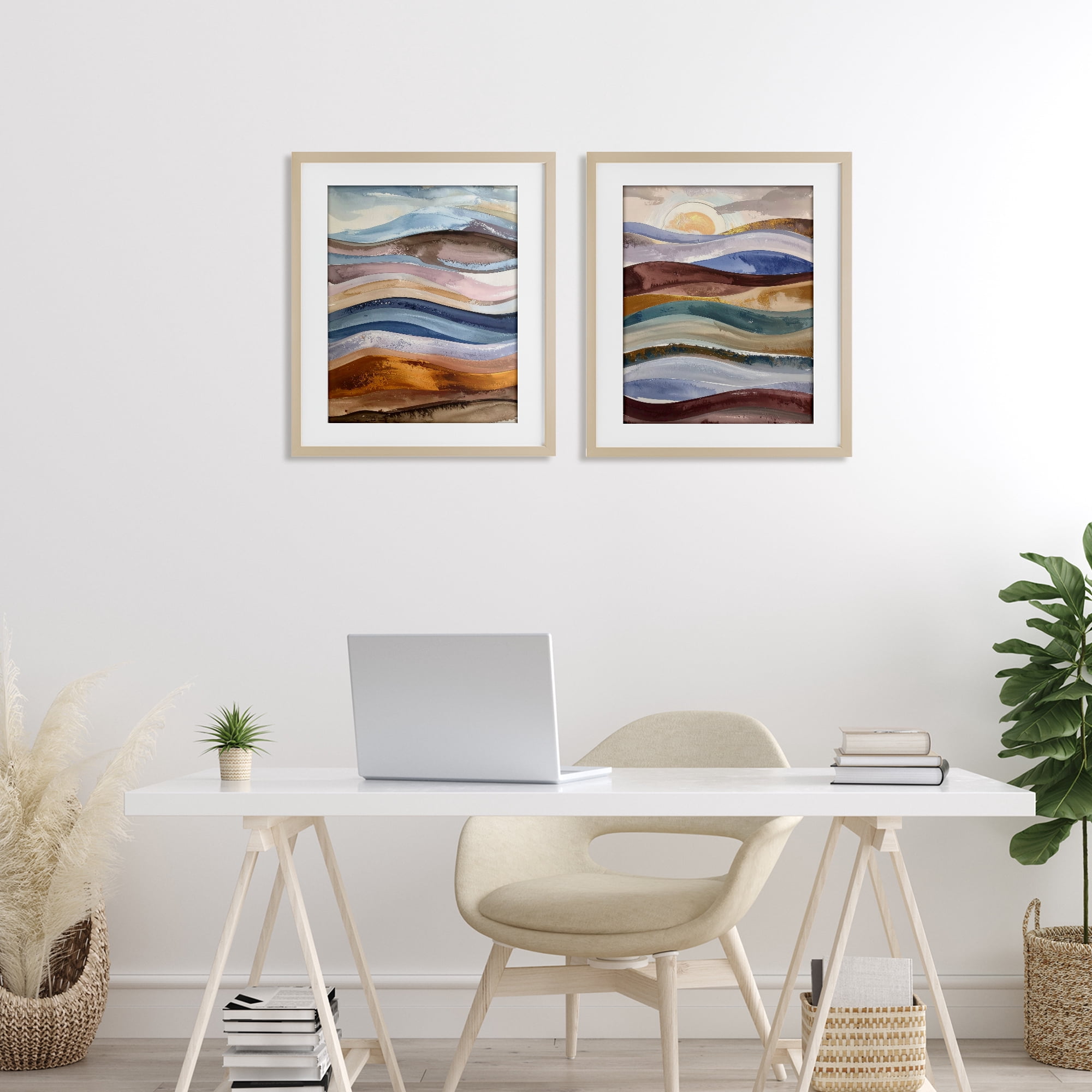 Stupell Industries Earthy Ocean Flow 2 Piece Birch Framed Print Under Glass Set, design by Alonza Saunders