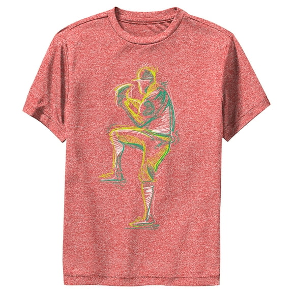 Boy's Lost Gods Pitch Pose Sketch  Performance Graphic Tee Red Heather Medium