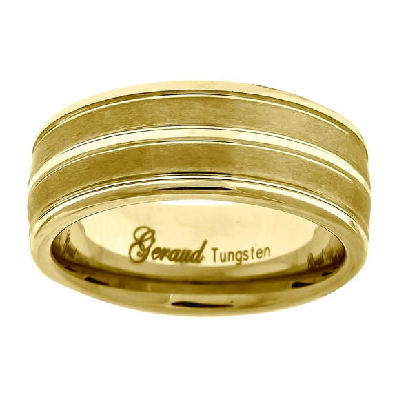 Tungsten Yellow-tone Center Groove Brushed Dome Mens Comfort-fit 8mm Size 12.5 Wedding Anniversary B Ring for Men
