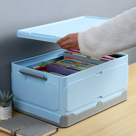 GOOHOCHY Blue Foldable Storage Box with Buckle Design for Home Dorm Room Use Made of PP Plastic Material Size L