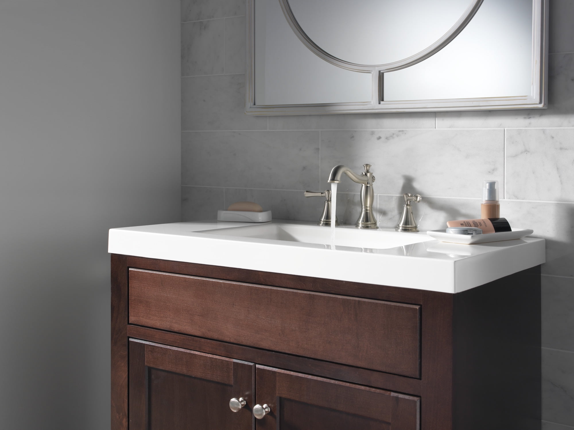 Delta Cassidy Two Handle Widespread Bathroom Faucet in Stainless 3597LF-SSMPU