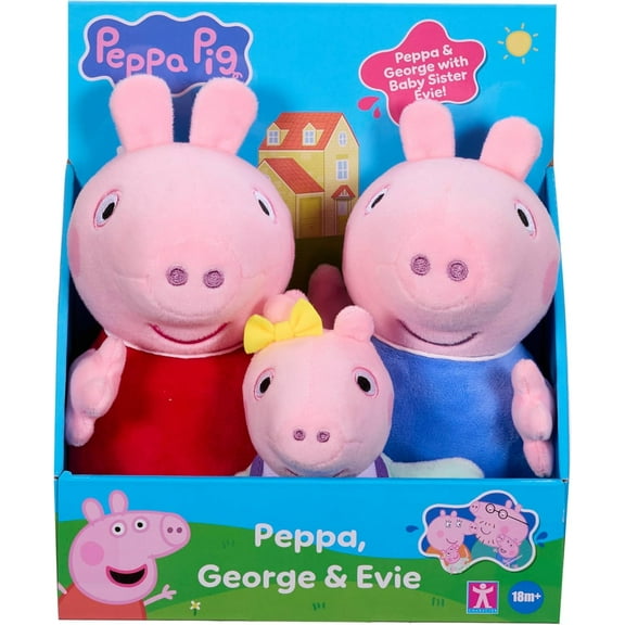 Peppa Pig 3 Pack - Peppa with and Evie Soft Plush Toy Set