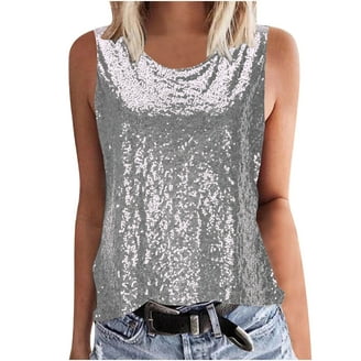 JGGSPWM Women's Sequin Tank Tops Sleeveless Glitter Gradient Vest