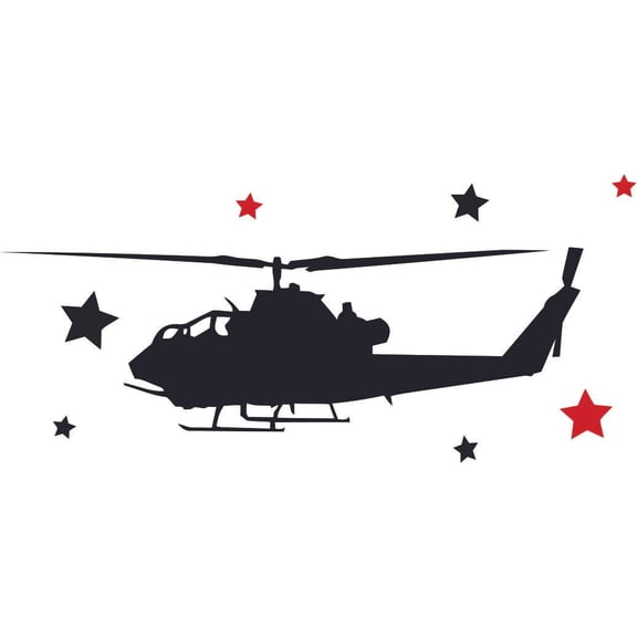 Removable Vinyl Air Force Military Vehicle Chopper Black Hawk Decoration Multicolored Stars Design Kids Bedroom Wall Decal - 8" x 20" Stick And Peel Home Bedroom Art Longbow Apache Wall Sticker