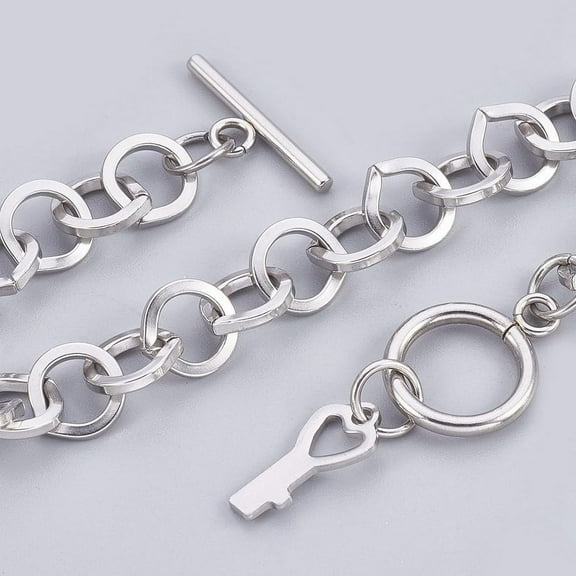 304 Stainless Steel 1Pc Stainless Steel Chain Bracelets with Ot Toggle Clasps Link Silver Charm Bracelets for Jewelry Gifts