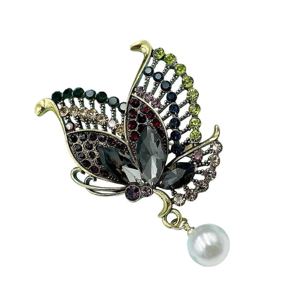 Exquisite Crystal Butterfly Brooch Colorful Rhinestones Animal Breastpin Clothing Accessories for Evening Gatherings Green