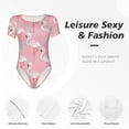 thumbnail image 4 of KLL Women 's Crew Neck Bodysuit Jumpsuits Pink Flamingo Print Short onesies Stretch T Shirts, 4 of 7