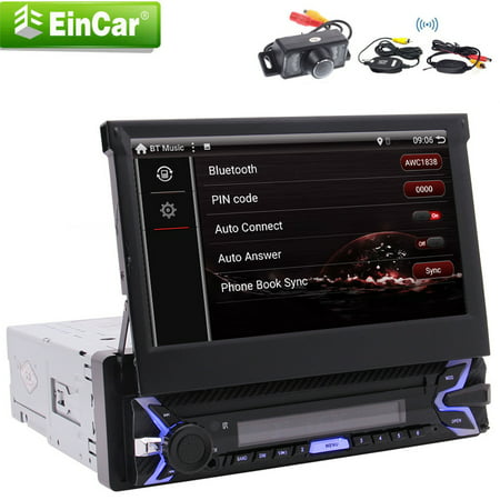 Eincar Car Stereo Single 1 Din with 7 Inch Flip Out Touch Screen GPS Navigation free WiFi Steering wheel control AUX Android 9.0 Pie system Auto SD/USB Mirror Link Support wireless Backup