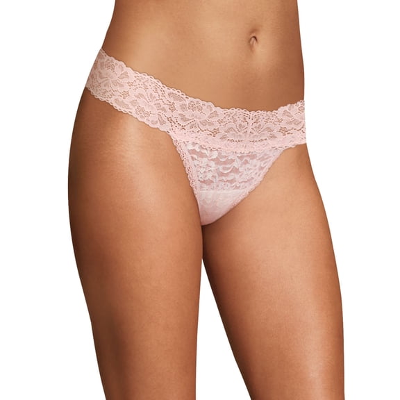Women's Maidenform DMESLT Sexy Must Haves Lace Thong (Ivory Stripe/Pink 8)