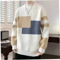 thumbnail image 3 of Suéter de punto de estilo coreano para hombre, jersey de colores contrastantes, ajuste holgado, reseñas de ropa, diseñador, estética, barato, 3 of 5