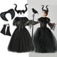 thumbnail image 2 of Disfraz de maléfica de Halloween para niñas, vestido de tutú de reina de bruja oscura gótica negra con capa de plumas, vestido de hada de la Reina Malvada, 2 of 5