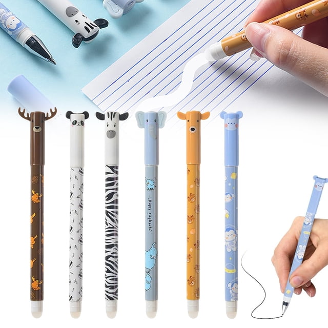 Under $5, Cute Erasable Pens, 6-Pack Erasable Gel Pens, 0.5Mm Tip with Eraser, Cute Animal Design for Note Taking & Planner, Fun Erasable Gel Pens, Multi-Color by Goohae