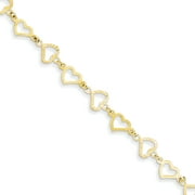 14kt Yellow Gold Flat Hearts Bracelet 7.25 Inch /love Fine Jewelry Ideal Gifts For Women Gift Set From Heart