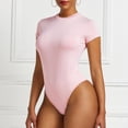 thumbnail image 3 of Pounoo Women's Bodysuits Short Sleeve Crew Neck Solid Color Slim Fit Jumpsuits Casual Daily Wear Stretchy Comfortable Bodycon Tops Gift, 3 of 6
