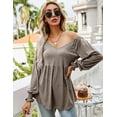 thumbnail image 3 of ZHENWEI Women's Casual Lantern Long Sleeve Tunic Tops V-Neck Pleated Flare Blouse T-Shirts, 3 of 8