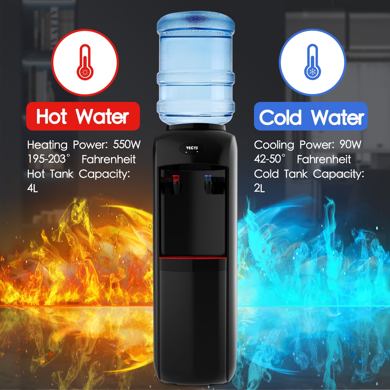 VECYS 3 5 gal Hot & Cold Water Cooler, Child Safety Lock, Steel Water Tank