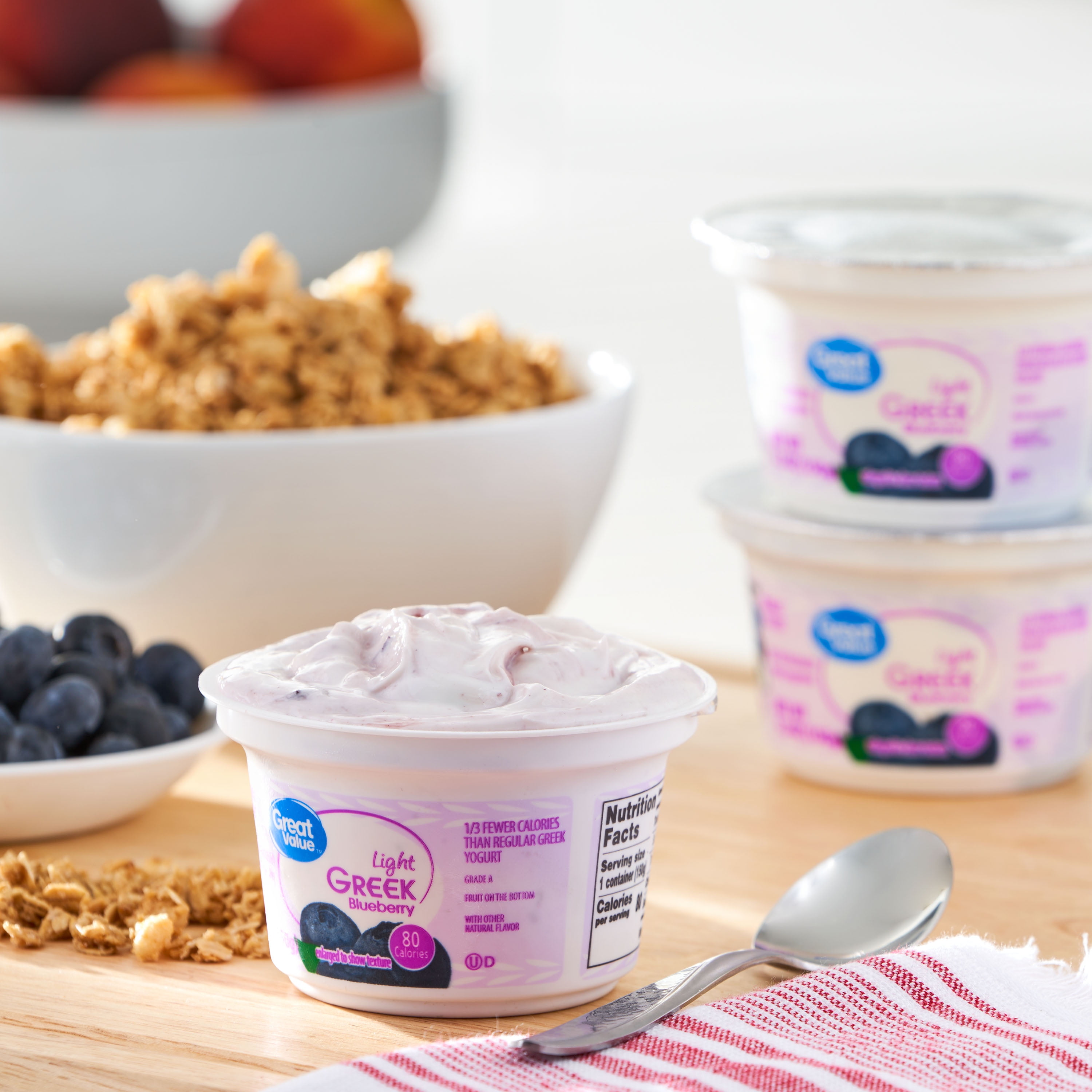 Great Value Light Blueberry Nonfat Greek Yogurt, 5.3 oz Cups, 4 Pack