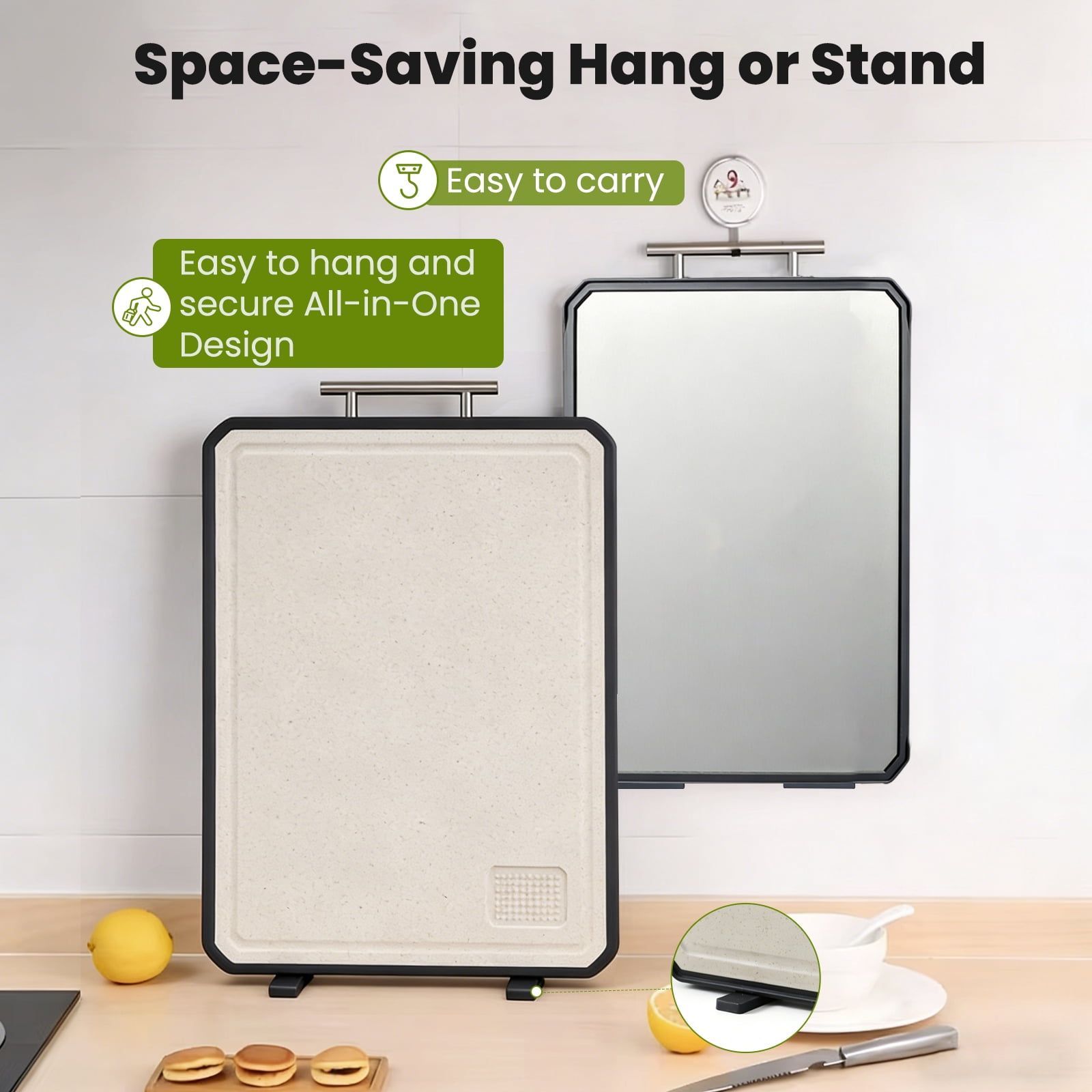 Titanium Cutting Board with Juice Groove – Double-Sided with Titanium & Wheat Straw Surface, BPA-Free, Non-Slip, Dishwasher Safe, Heavy-Duty Kitchen Board
