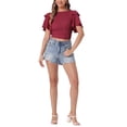 thumbnail image 2 of INSPIRE CHIC Boho Tie Front Crop Tops for Women's Textured Short Bell Sleeve Deep V Neck Beach Clothing XS Claret, 2 of 6
