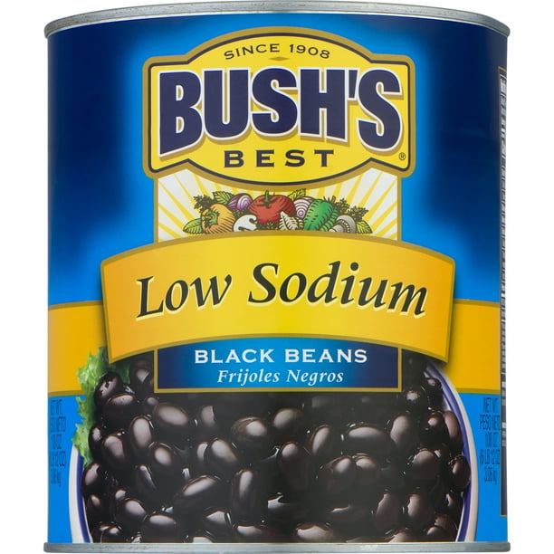 BUSH'S Low Sodium Black Beans, Plant Based Protein, Canned Beans, 108