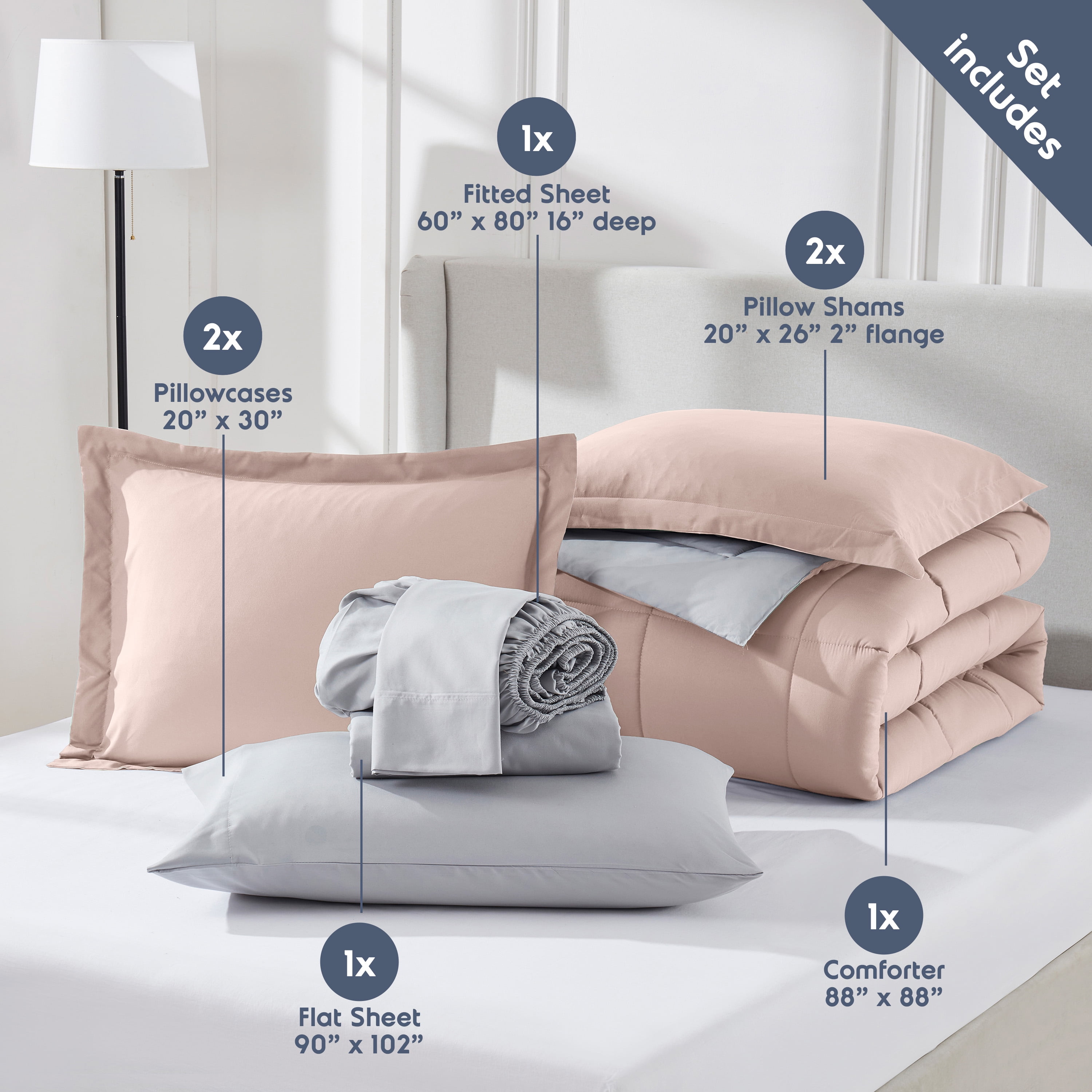LammaLoe King Comforter Set, With King Sheets, Reversible Bed In A Bag 7 Piece, Bedding Set, Peach Beige