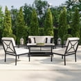 thumbnail image 6 of Martha Stewart 4-Piece Indoor-Outdoor Conversation Set with Loveseat, 2 Chairs, and Coffee Table with Steel Frames in Black with Cream All-Weather Cushions, 6 of 12