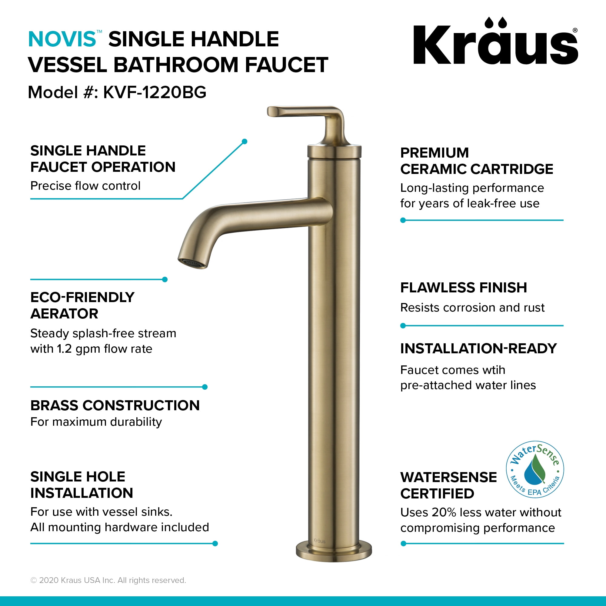 Ramus™ Single Handle Vessel Bathroom Sink Faucet with Pop-Up Drain in Brushed Gold (2-Pack)