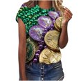 thumbnail image 4 of TrendVibe365 Mardi Gras Womens Short Sleeve Shirts Plus Size with Crew Neck Polyester Casual Mask Printed Mardi Gras Celebrations Blouse Tops for Mardi Gras Event Purple 5XL, 4 of 5
