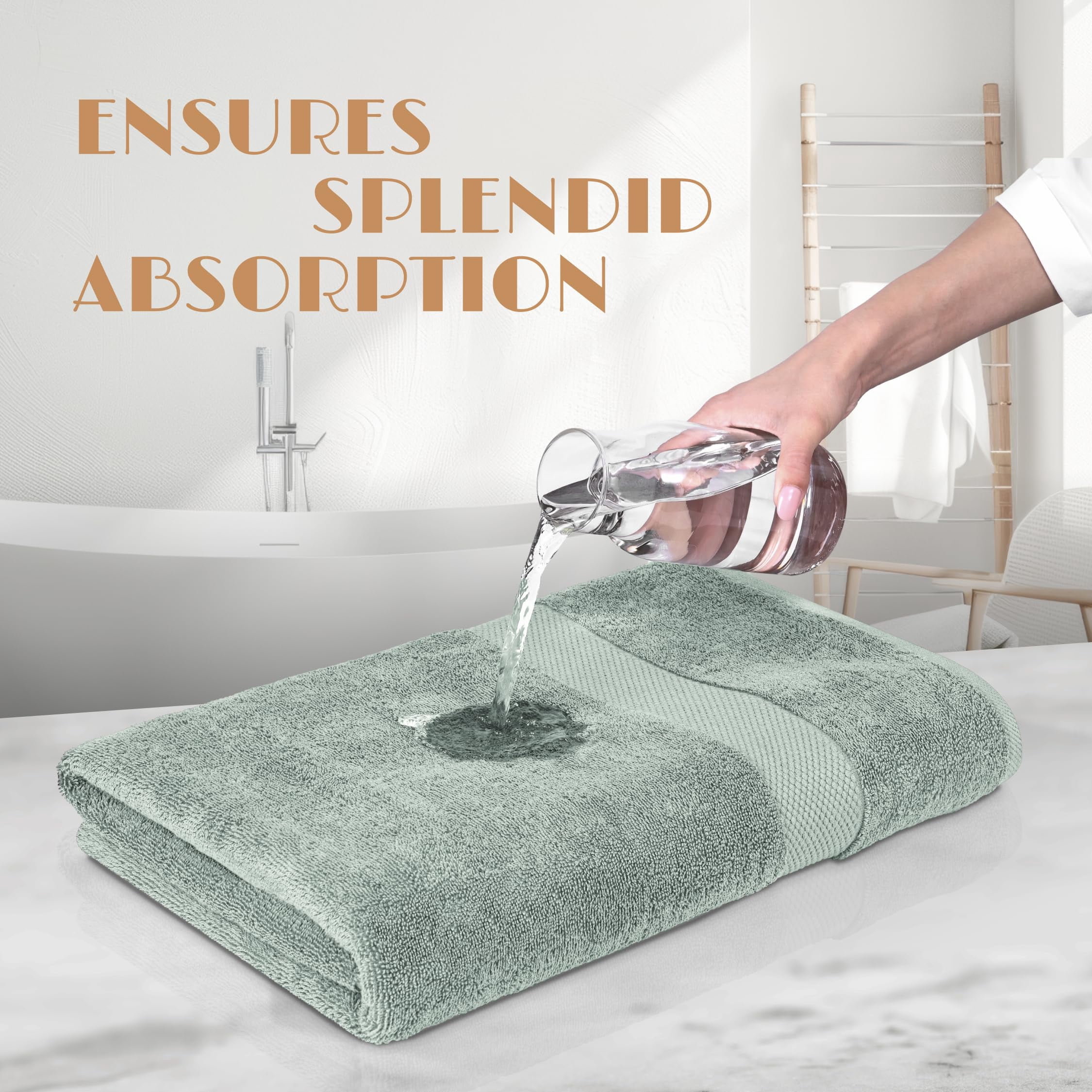 White Classic Luxury 650 Gsm Cotton Bath Sheet Towels, Extra Large Bathroom Towels Oversized, Green, 35 x 70, 2 Pack