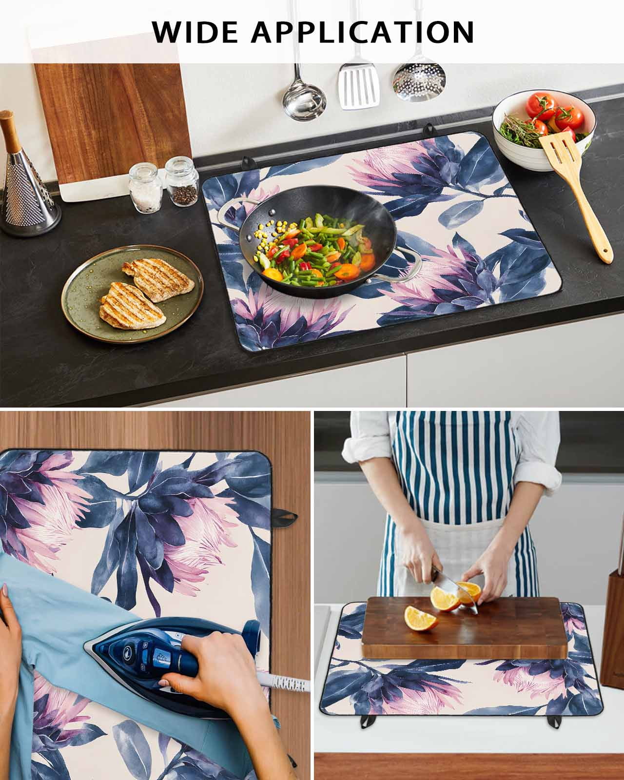 nqOlkjepod Large Induction Cooktop Protector Mat 24"x21", Blue Purple Botanical Stove Top Covers for Electric Stove, Spring Flowers Summer Rustic Stove Burner Cover Mats, Glass Top Stove Cover