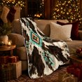 thumbnail image 3 of Turquoise Stepped Diamonds Over Mottled spotted cattle pattern Spots, Soft Flannel Blanket with Rustic Southwestern Geometry Print, Housewarming Gift and Home Decor for Bedroom and Living Room, 3 of 7