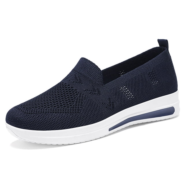 YOUYEDIAN Womens Orthopedic Shoes Arch Support Non Slip Slip on Nurse Shoes Wide Knitted Mesh Stretch Walking Shoes Comfortable 2026 New Orthopedic Shoes (Dark Blue)