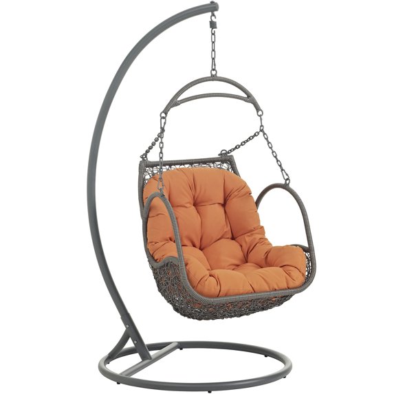 Modern Contemporary Urban Design Outdoor Patio Balcony Swing Chair, Orange, Rattan
