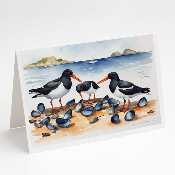 Carolines Treasures DAC7521GCA7P 5 x 7 in. Oystercatchers Feeding Greeting Cards - Pack of 8