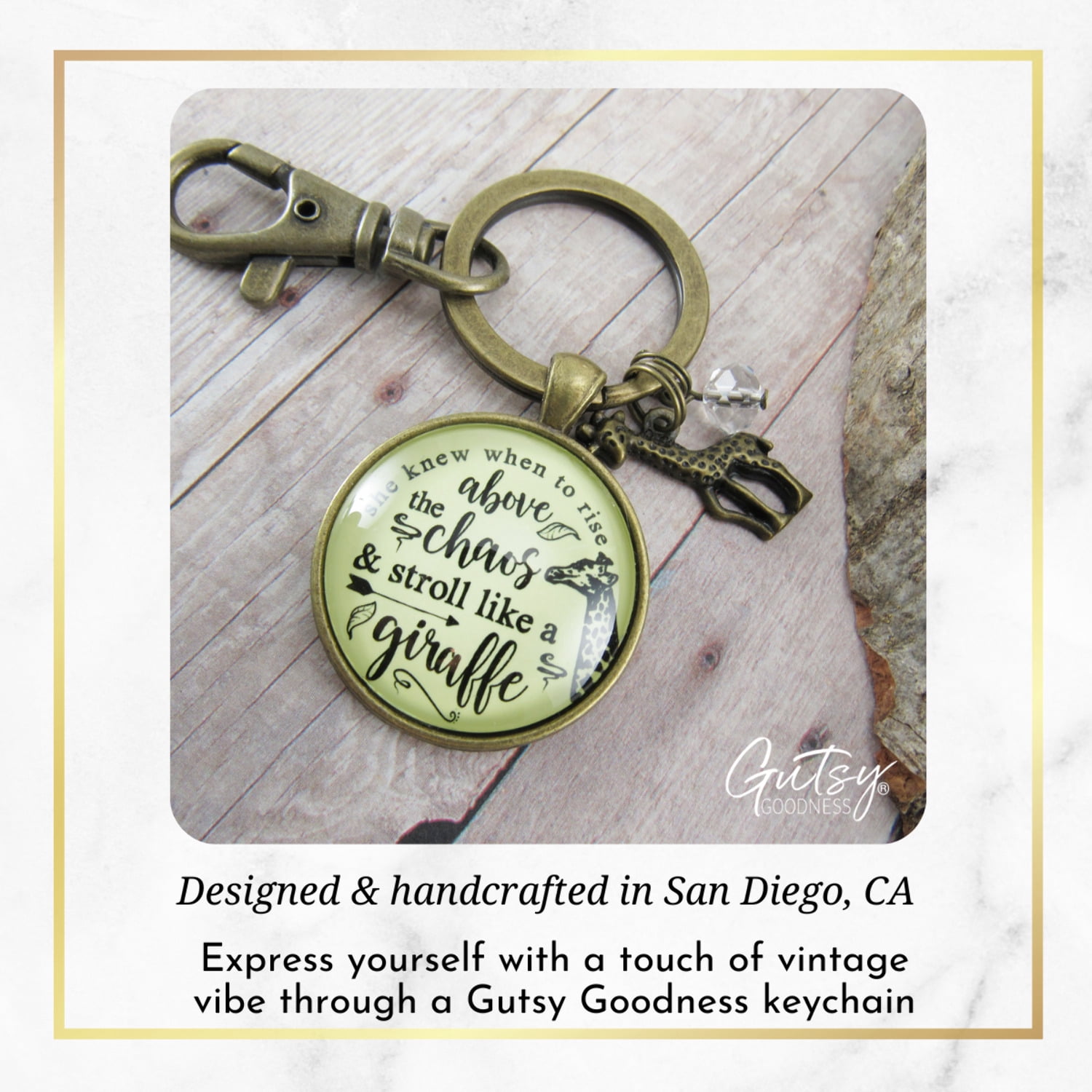 Giraffe Gutsy Goodness Bronze Keychain She Knew to Rise Boho Jewelry Female Adult Charm