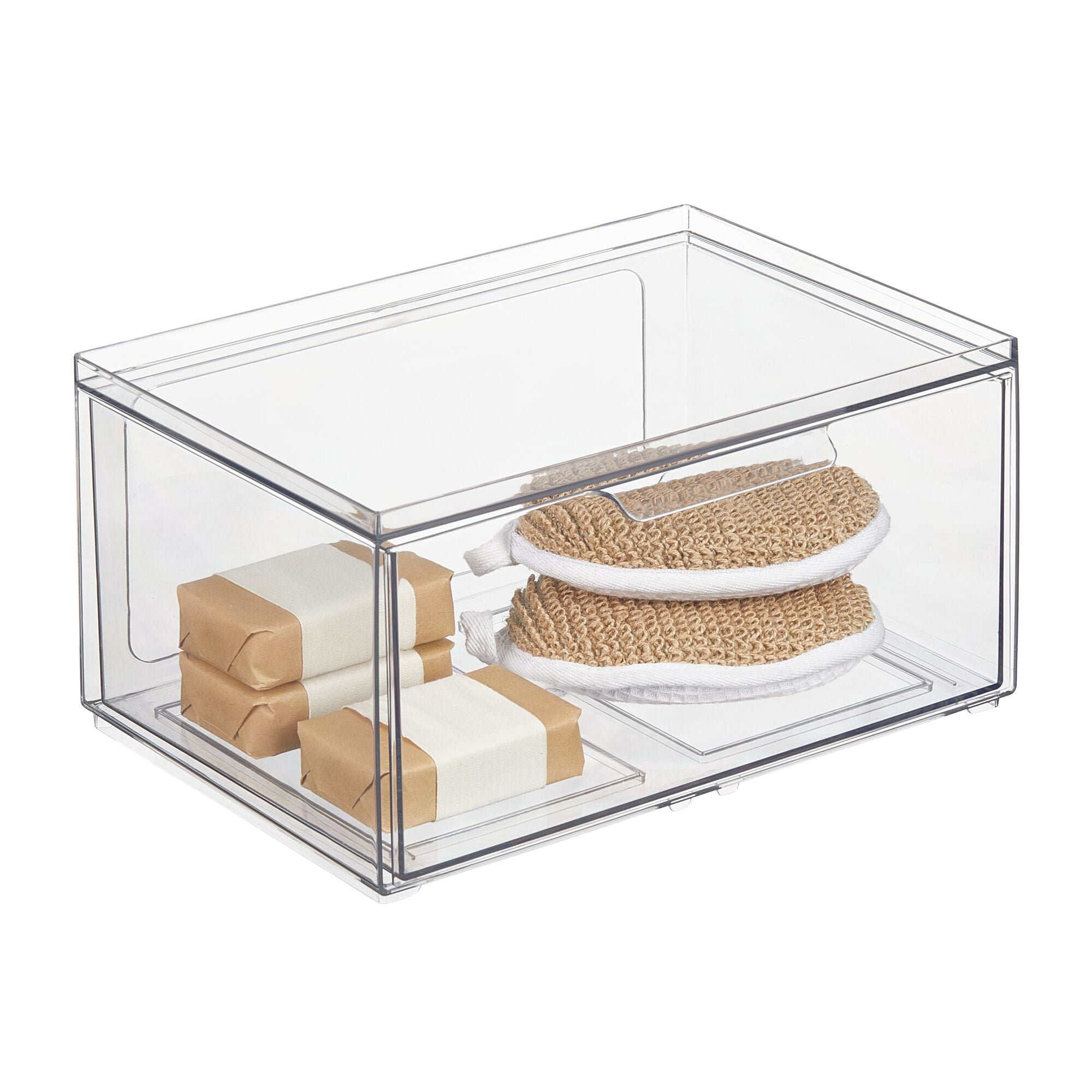 mDesign Plastic Wide Stackable Bathroom Storage Organizer, Drawer, 4 Pack, Clear